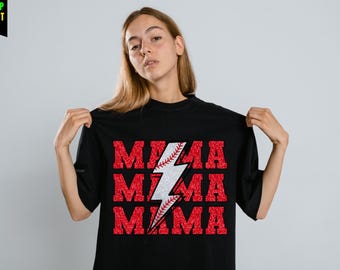 Baseball Mom Shirt, Mama Sweatshirt, Sports Mom Tee Lightning Bolt Baseball Shirt, Game Day Mom Outfit Red Baseball Graphic Tee Mother's Day