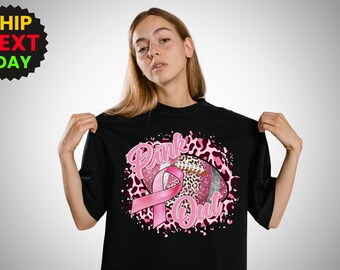 Pink Out Breast Cancer Awareness,Football Ribbon Tee,Leopard Design,Pink Out Shirt,Breast Cancer Tee,Football Pink Ribbon,Leopard Cancer