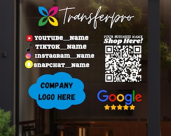 Custom Business Window Decal Social Media QR Code Sticker Storefront Vinyl Logo Sign Personalized Business Branding Business Window Decal UV