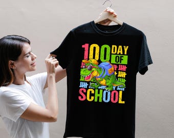100 Days of School T-Shirt,Fun Dinosaur Kids Shirt,Boys and Girls Classroom Celebration Hoodie, Colorful School Sweatshirt ,Dino Kids Shirt