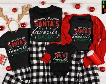 Santa’s Favorite Family Christmas Shirts,Matching Holiday Pajama Tops,Mommy Daddy Brother Sister Baby Bodysuit,Matching Family Christmas tee