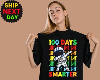 100 Days Smarter T-Shirt,Astronaut Space Theme,Fun Classroom Celebration Sweatshirt,Hoodie,Kids School Event Outfit for Boys,Astronaut Kids