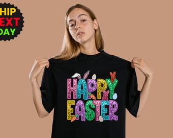Happy Easter T-Shirt,Colorful Bunny and Egg Design,Cute Easter Shirt for Kids and Adults,Spring Celebration Apparel,Happy Easter Shirt Gift