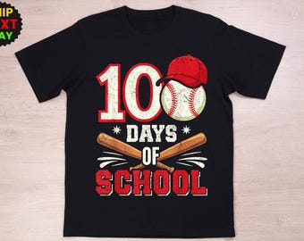 Custom 100 Days of School Shirt,Baseball,Personalized T-Shirt,Hoodie and Sweatshirt for Kids and Teachers,Perfect for Classroom Celebrations
