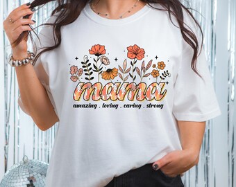 Custom Mama Tee,Floral Wildflower Mom Tee,Personalized Mother’s Day Gift,Cute Aesthetic Mom Life Tee,Mom shirt,Floral mom shirt,Cute mom Tee