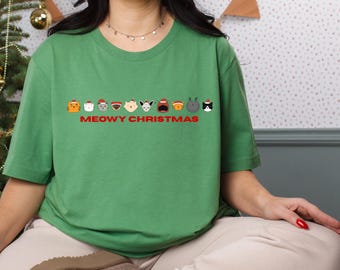 Meowy Christmas Cat shirt,Cute Funny Holiday Shirt with Christmas Cats,Gift for Cat Lovers,Unisex Christmas Tee, Cute Holiday Cat Lover Gift