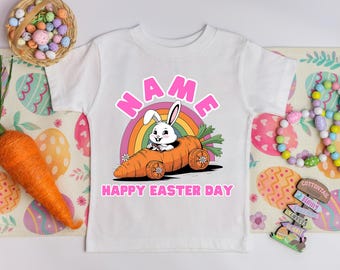 Custom Happy Easter Day Shirt,Personalized Bunny,Perfect for Easter Celebration and Spring,Rainbow Easter Tee,Custom Name Happy Easter Shirt