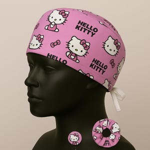 Scrub Cap + Scrunchie + Badge Reel Bundle Scrub Cap for Women – Handmade Bouffant Surgical Hat with Button Nurse Gift Adjustable Medical Cap