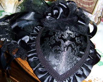 BLACK /& IVORY SATIN /& LACE LADIES RETICULE PURSE VICTORIAN TEA STEAMPUNK SASS