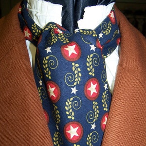 Ascot or Carvat Civil War Union with Stars cotton fabric 4 x 43 Mens Historial Bow Tie, cravat tie image 2