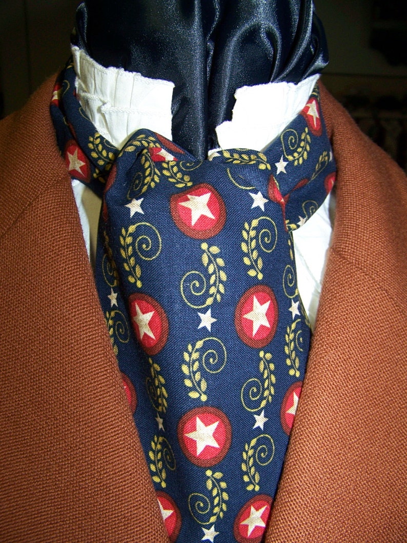 Ascot or Carvat Civil War Union with Stars cotton fabric 4 x 43 Mens Historial Bow Tie, cravat tie image 2