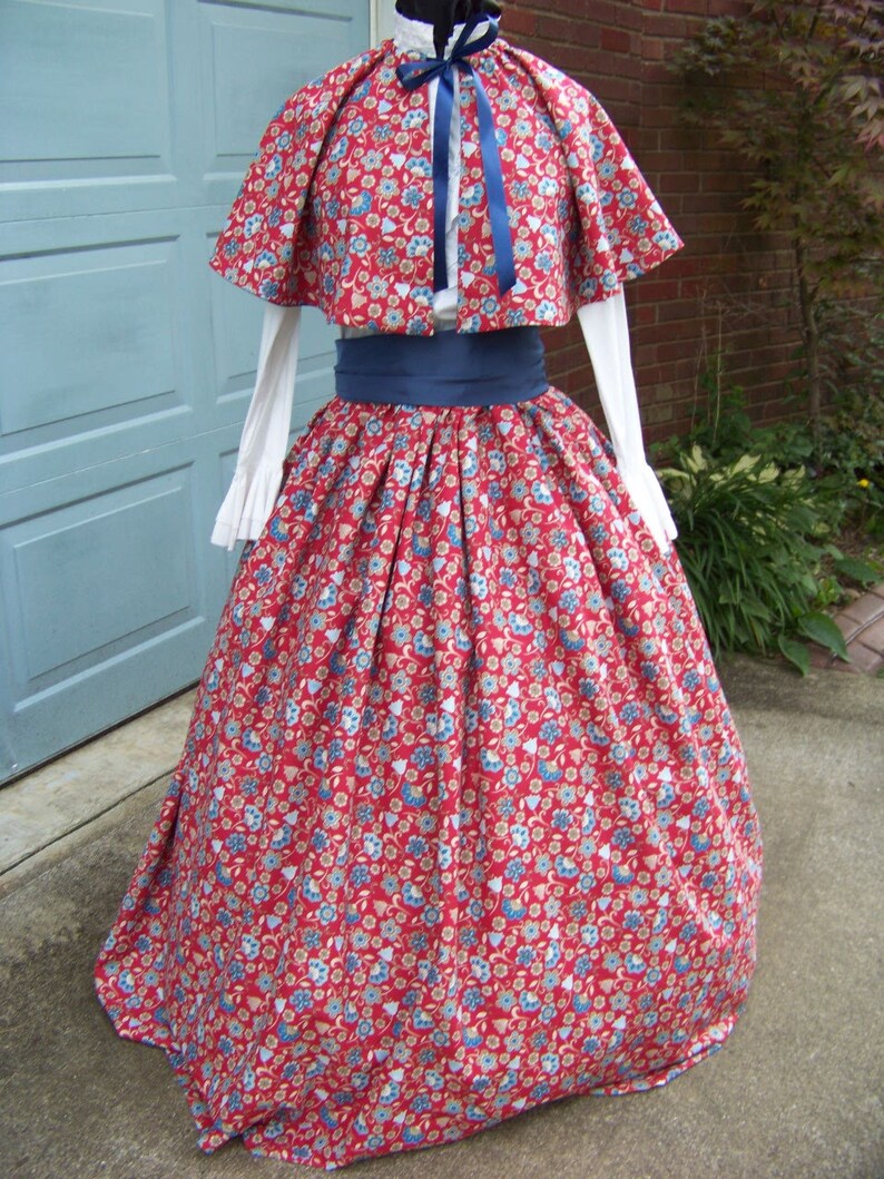 Victorian Civil War Outfit Long drawstring Skirt and cape Red Etsy