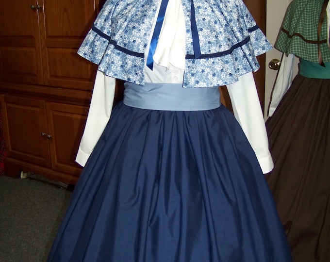 Victorian Civil War Outfit Long Navyblue Drawstring Skirt With Light