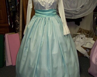 Civil War Skirt,Victorian,costume Long drawstring SKIRT and Sash Aqua Green and white checked Taffia with matching sash Handmade