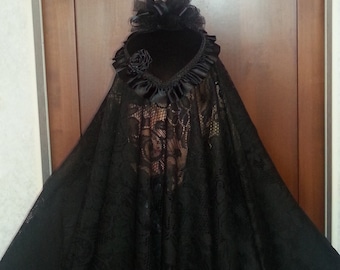 Ladies Black lace Veil or Black Hat, Civil War Era Mourning Veil Black lace square in several sizes and black lace shawls.