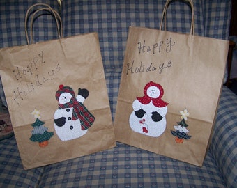 Applique Gift Bag pdf patterns, Mr. Snowman & Mrs. Snowman, 2 Great personalized Gift Bags Template with immediate download.