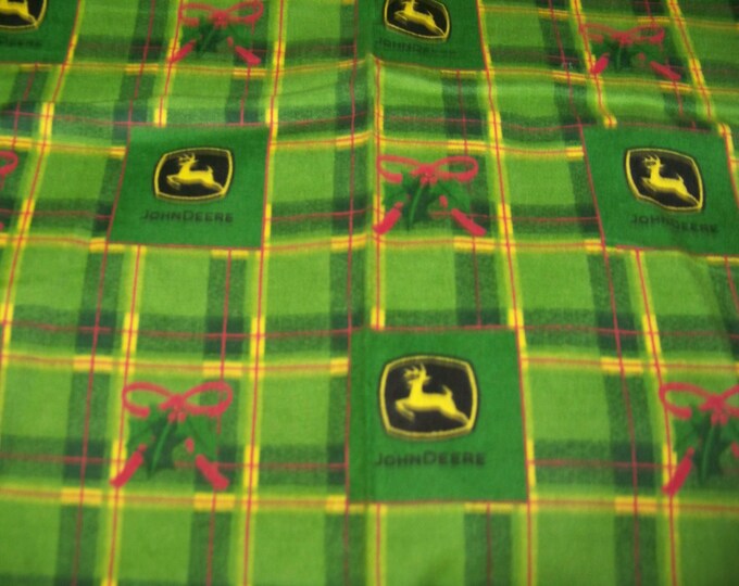 John Deere Flannel Fabric Red and Green Plaid With Holly and Red Bows