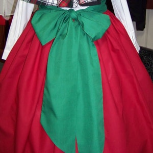 Dickens, Mrs. Claus, Civil War Ladies Long red Skirt and green Sash or black or royal blue sash cotton blend