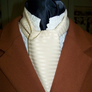 Ascot or Carvat  Creamy  Champagne Stripe silky fabric 4&quot; x 50&quot; Mens Historial Bow Tie