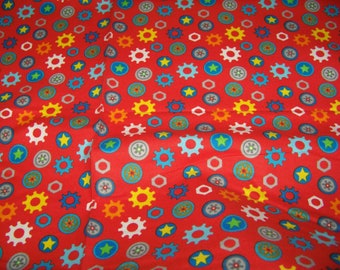 Robot Rock Gears Flannel Vintage 2012 NOS Nursery Print 42" wide x 7 7/8 yards red, blue, yellow, orange, white, gray Fabric Traditions