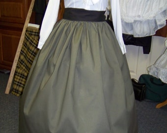 Colonial costume,Civil War,Victorian,costume Long drawstring SKIRT and Sash one size fit all Sage Green solid Cotton Handmade