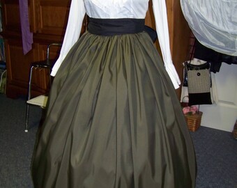 Colonial costume,Civil War,Victorian,costume Long drawstring SKIRT and Sash one size fit all Sage Green solid Handmade