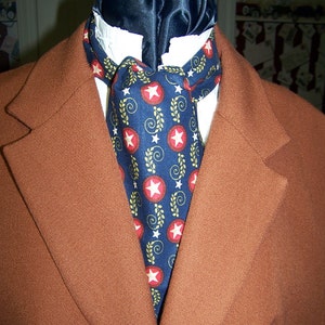 Ascot or Carvat Civil War Union with Stars cotton fabric 4 x 43 Mens Historial Bow Tie, cravat tie image 1