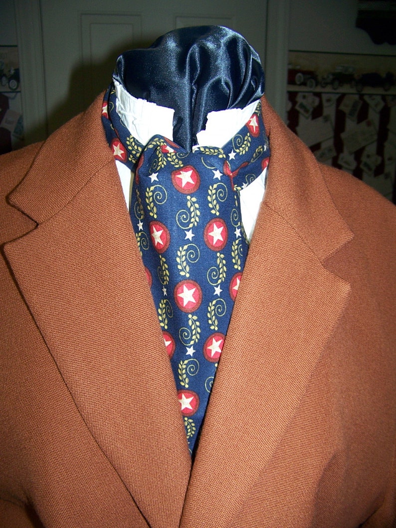 Ascot or Carvat Civil War Union with Stars cotton fabric 4 x 43 Mens Historial Bow Tie, cravat tie image 1