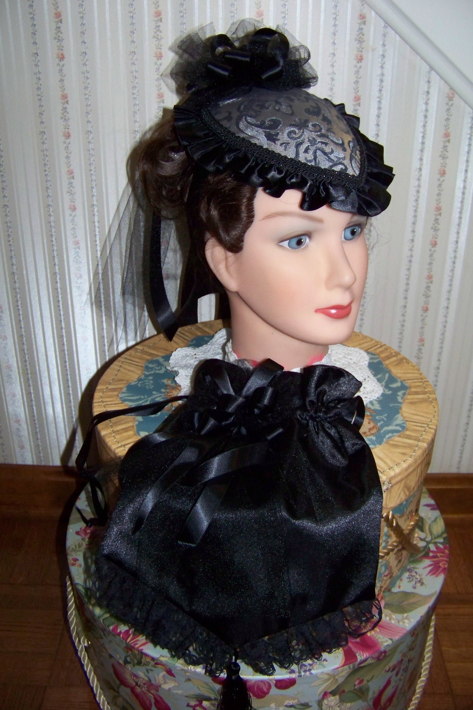 Ladies Civil War Hat Victorian With Black Reticule Silver and Etsy