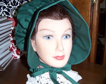 Dicken's Christmas Ladies Adult Bonnet in cotton green broadcloth fabric,Adult Costume