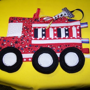 DIY Toy Fire Truck Patchwork Crinkle Toy with ribbons pdf pattern with Immediate Download e-file