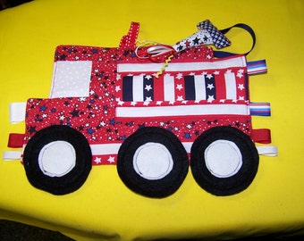 DIY Toy Fire Truck Patchwork Crinkle Toy with ribbons pdf pattern with Immediate Download e-file