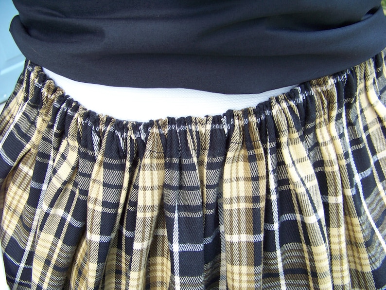 Golden Tan or khaki and white plaid cotton homespun Dickens Civil War Ladies Long Skirt or Sash or Cape one size fit all Black