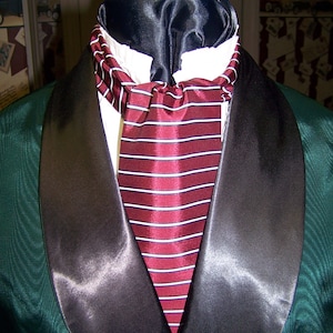 SALE Ascot or Carvat Burgandy, Black and White Stripe fabric 4&quot; x 43&quot; Mens Historial Bow Tie or Wedding, cravat tie