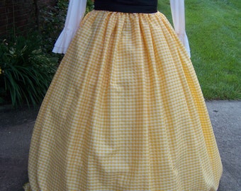 SALE Colonial,Civil War,Victorian,costume Long drawstring SKIRT Yellow and white checked Taffia,Handmade