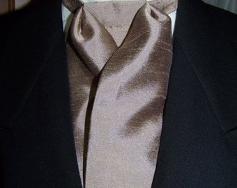 Men's Tan Puff Necktie Solid ridged silk 3" x 13" Men's Wedding, cravat tie with matching pocket puff