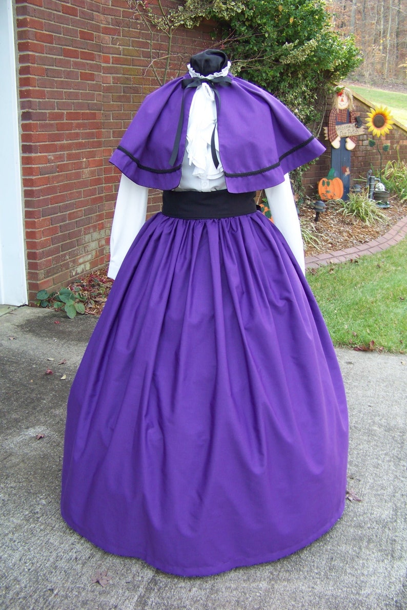 Civil War Victorian Outfit Long Drawstring Skirt and Cape Purple Cotton ...