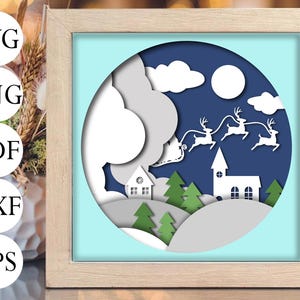 Christmas Light Box Svg, Deer Shadowbox, 3D Winter Scene Svg, Christmas Shadow Box-sjabloon, XMAS Light Box Svg, Papercut Digital Art.