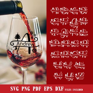 Monogram Svg-bundel, Kerstmis Split SVG, Monogram Letters SVG, Cricut Monogram, familie Monogram SVG, Kerstmis A-Z Svg & Gift Tag Svg.