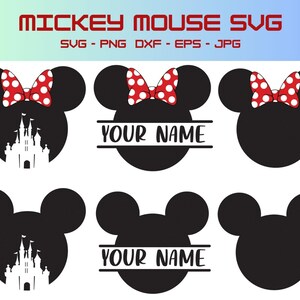 Mickey Mouse SVG, Minnie Mouse SVG, paquete Mickey Mouse Svg, archivos Svg de princesa para Cricut y Silhouette, Mickey Minnie Head Svg, archivo digital