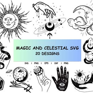 Magie und himmlische Svg, mystische Svg, witchy Svg-Bundle, himmlische Svg für Cricut, Boho Svg, Cricut Design, Mond & Sonne Svp, Instant Download