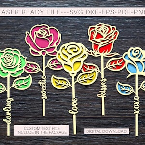 Tweelaags roos lasergesneden bestand, aangepast tekstbestand, velantine vectorbestanden, hout lasersnijden, roze bloem lasergesneden kunst, digitale download.