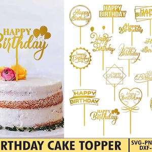 Adorno para tarta de cumpleaños en formato SVG, paquete de SVG para tarta, archivo de corte láser de cumpleaños, SVG de feliz cumpleaños, archivos de corte digital, descarga de Glowforge, archivos instantáneos