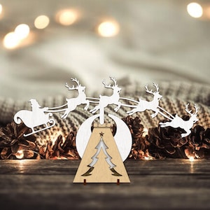 Babbo Natale dondolante tagliato al laser, download digitale, ornamento in legno SVG, decorazione natalizia, casa di Babbo Natale, renne, Glowforge Christmas Svg.