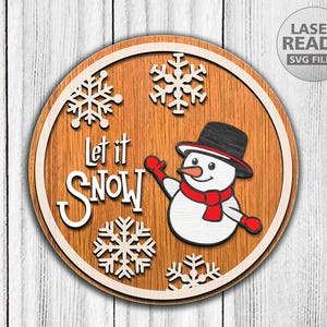 Schneemann Türschild, Let it Snow Aufhänger, Weihnachten Schneemann Ornament, Frohe Weihnachten SVG, Schneeflocke Dekor, Laser geschnitten Datei, Instant Download.