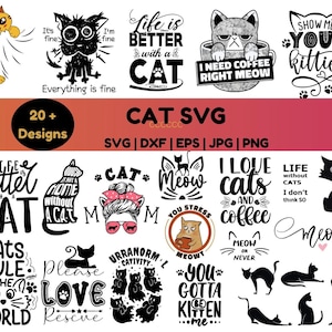 Katzen-Svg-Bundle, Katzenmama-Svg, Katzen-T-Shirt-Svg, Crazy Cat Lady-Svg, Katzen-Vater-Svg, Katzenliebhaber-Svg, Kätzchen-Svg, Katzen-Zitate-Svg, Katzen-Vektorgrafik.