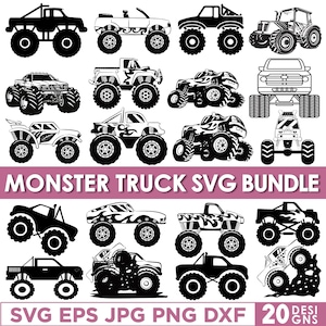 Monstertruck SVG-Bundle, Großer LKW Clip Art, Offroad Clipart, Monster Grafik, LKW SVG-Dateien für Cricut, digitaler Download T-Shirt-Design.
