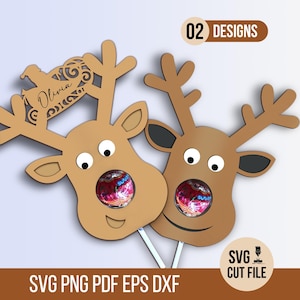 Porta renne personalizzato, porta cioccolatini, porta lecca-lecca a forma di renna di Natale, porta caramelle di Babbo Natale in formato SVG, file tagliato al laser.