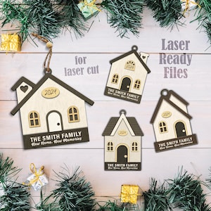 Enfeite para casa SVG, Enfeite para casa novo, Arquivo a laser para casa Boho, Presente de inauguração de casa, Primeiro Natal para casa SVG, Download de enfeite Glowforge.