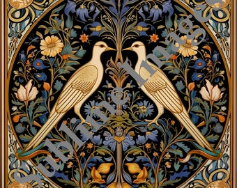 CT036 - Ceramic Tile of two song birds in the Art Nouveau Style - Various Sizes